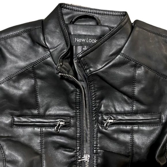 ASOS - NEW LOOK - Faux Leather Puff Sleeve Zip Jacket w Stretch Bodice - Picture 8 of 13